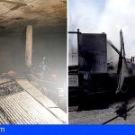 Los bomberos intervienen en la extinción de dos incendios en Granadilla, un garaje y un vehículo