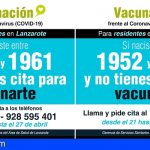 Los residentes en Lanzarote y Fuerteventura nacidos entre 1952 y 1961 que no están vacunados pueden pedir cita telefónicamente