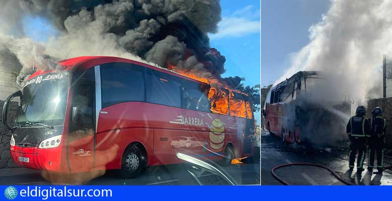 Incendio de guagua que trasportaba 29 menores en San Miguel de Abona