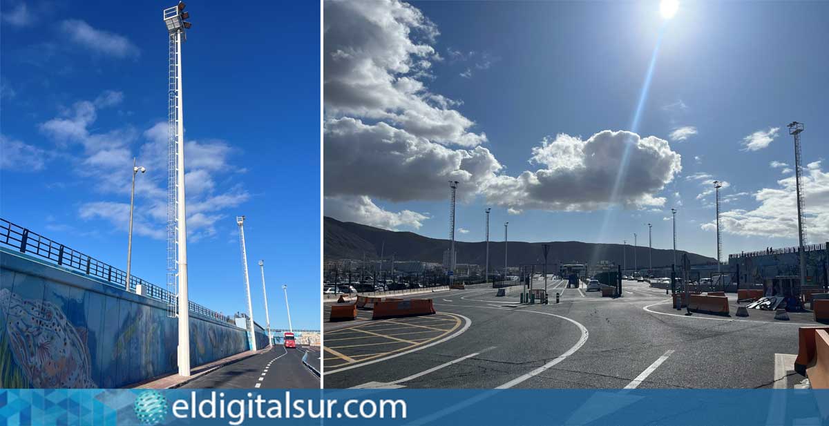 Luminarias LED instaladas en el puerto de Los Cristianos