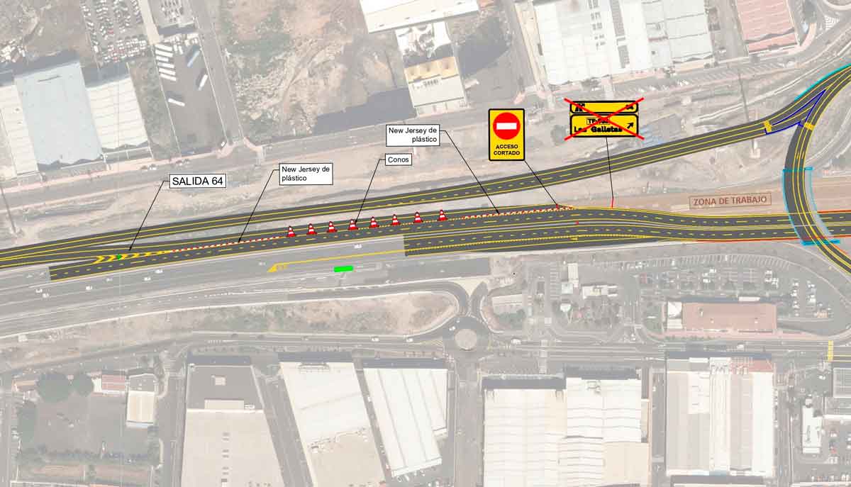 Plano que muestra la salida de la autopista TF-1 que será cerrada temporalmente