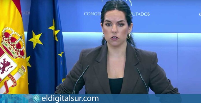 Pepa Millán, portavoz de VOX en el Congreso, durante su intervención tras el apagón que afectó a varias comunidades autónomas