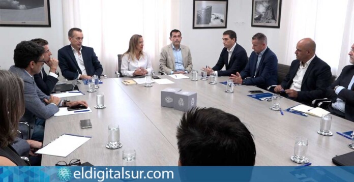 Cabildo-teleoperadoras-160525 La presidenta del Cabildo de Tenerife, Rosa Dávila, y el consejero de Innovación, Juan José Martínez, durante la reunión con representantes de las principales operadoras de telecomunicaciones para abordar la mejora de la conectividad en la isla