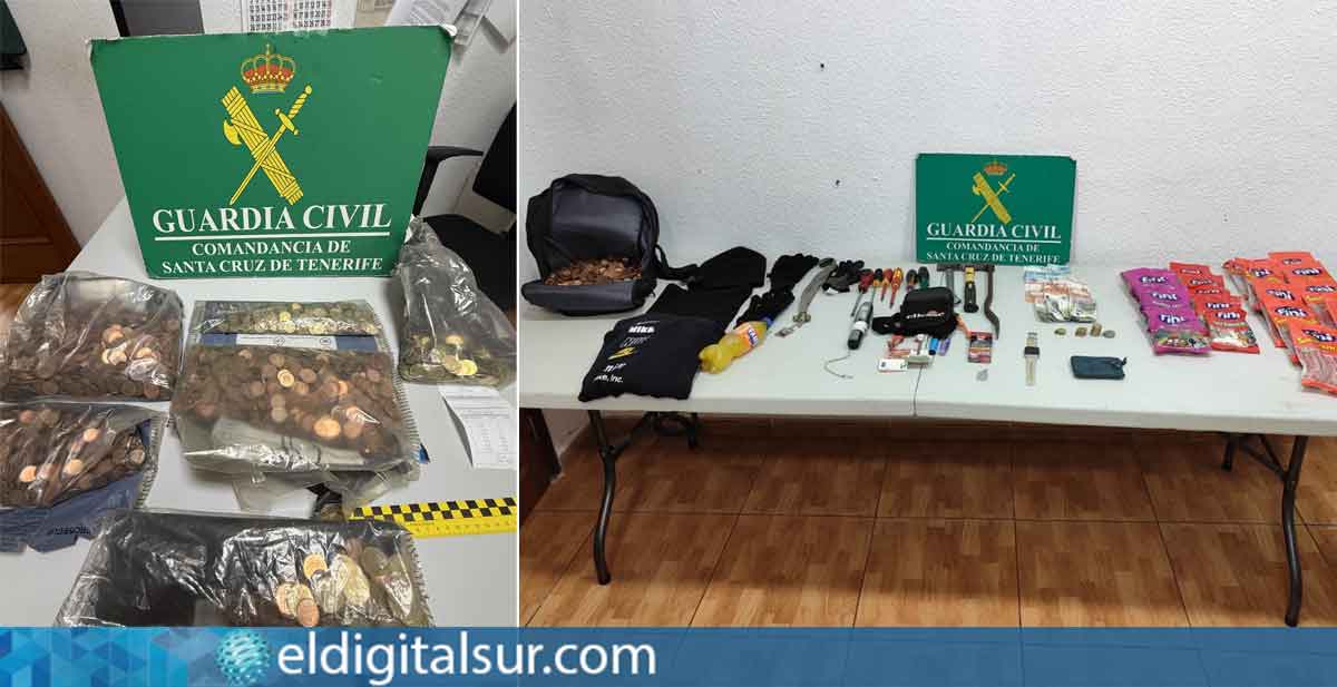 Objetos intervenidos por la Guardia Civil, entre ellos herramientas, vestimenta utilizada para ocultarse y otros efectos presuntamente empleados en los robos