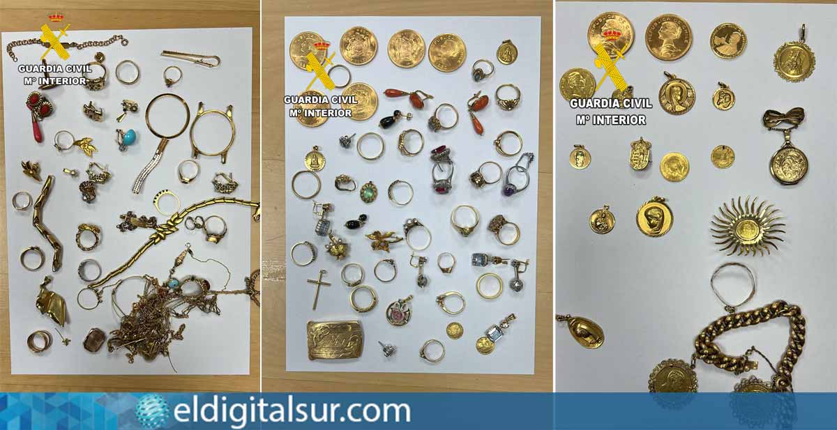 Joyas intervenidas por la Guardia Civil durante el operativo en el aeropuerto