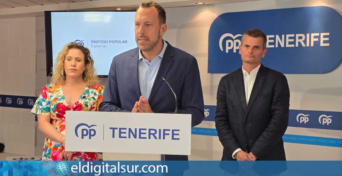 Juan Antonio Rojas, diputado del PP por Santa Cruz de Tenerife; Laura Lima, diputada del PP por Santa Cruz de Tenerife; y Héctor Palencia, portavoz de Transportes del PP en el Congreso de los Diputados