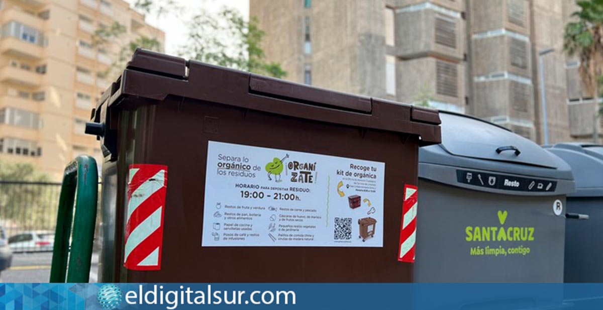 Contenedor marrón para residuos orgánicos en Santa Cruz de Tenerife, clave en la recogida con un índice de pureza del 98%