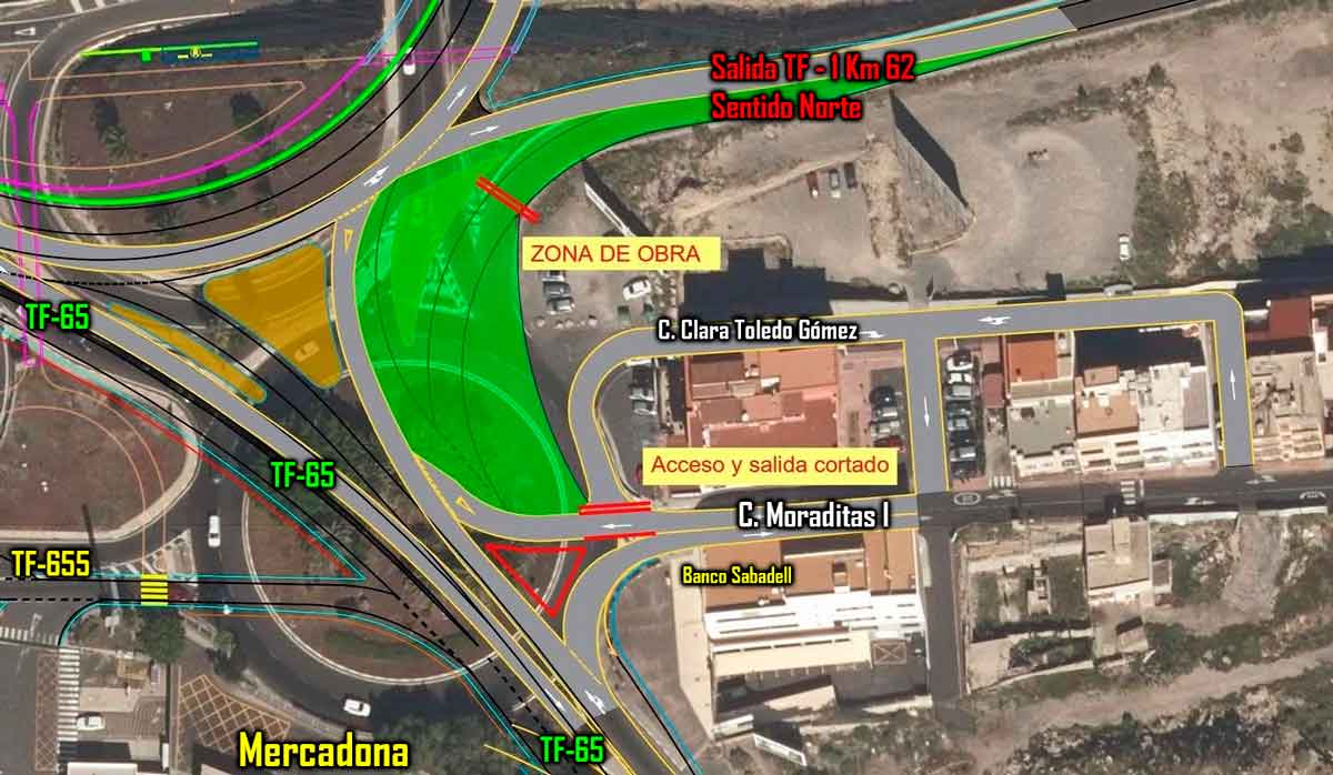 Zona donde comenzarán las obras para habilitar la nueva salida hacia la TF-1 en dirección Santa Cruz