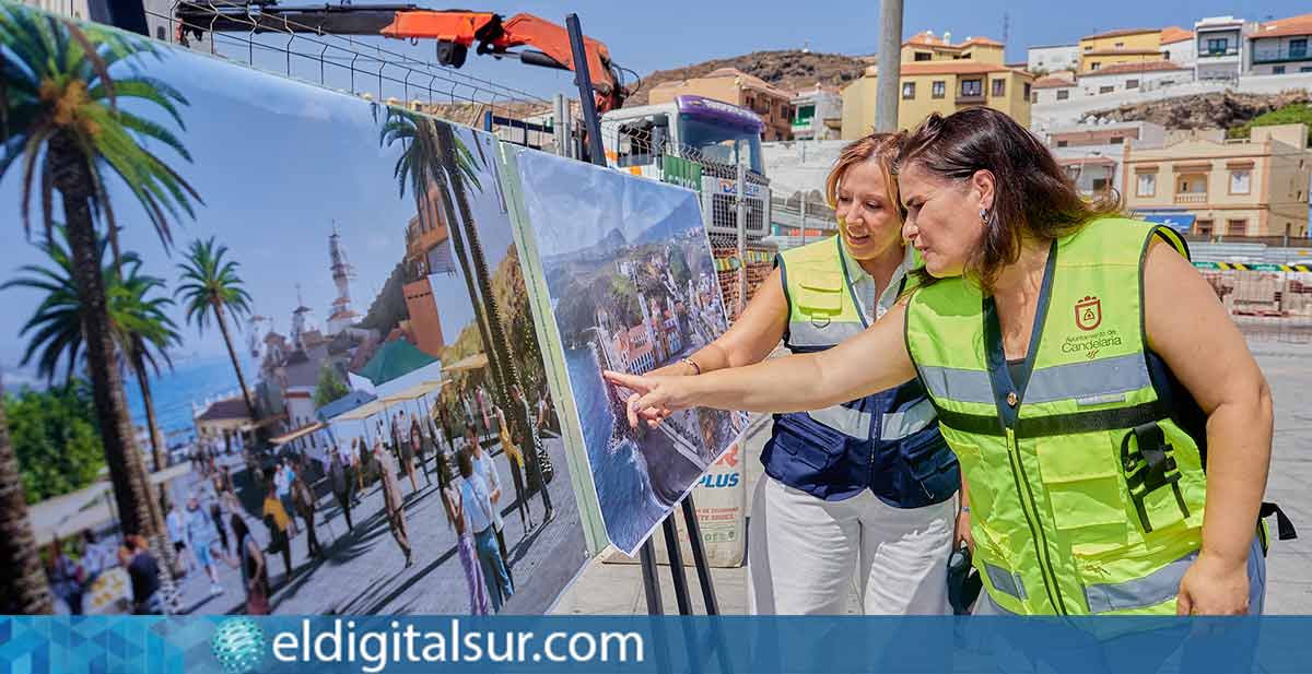 Rosa Dávila y Mari Brito durante la visita a las obras de la Plaza de la Patrona