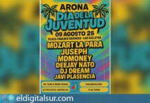Cartel oficial de la jornada de ocio y música en Las Galletas con motivo del Día Internacional de la Juventud en Arona