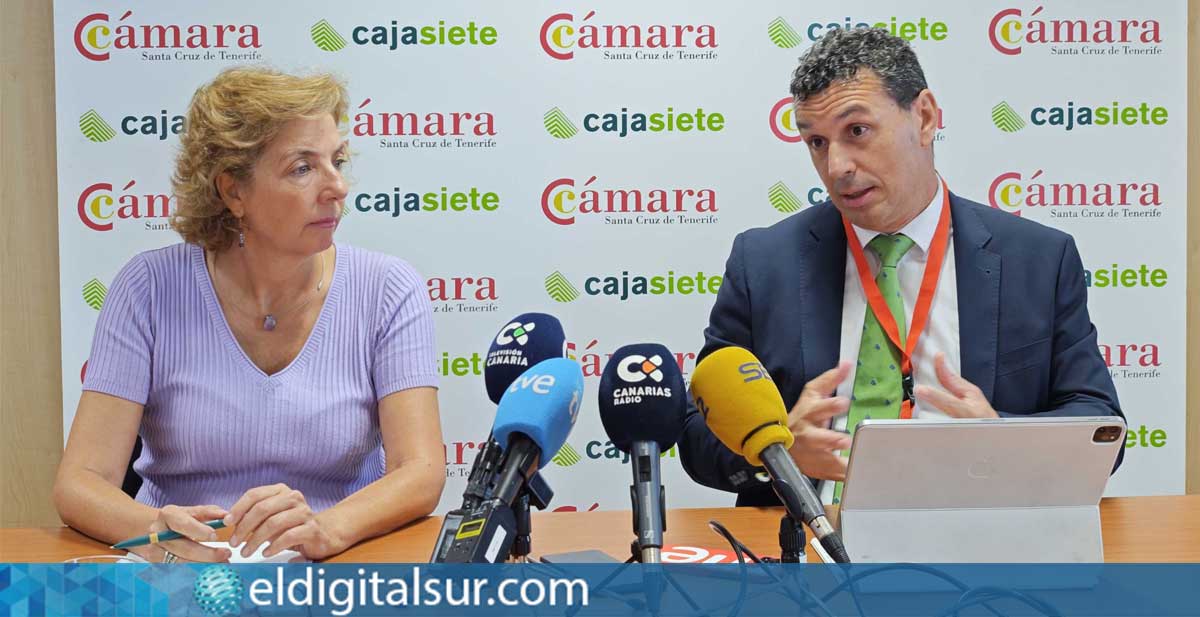 La directora general de la Cámara de Comercio, Lola Pérez, y el director general de Cajasiete, Luis Alberto Díaz