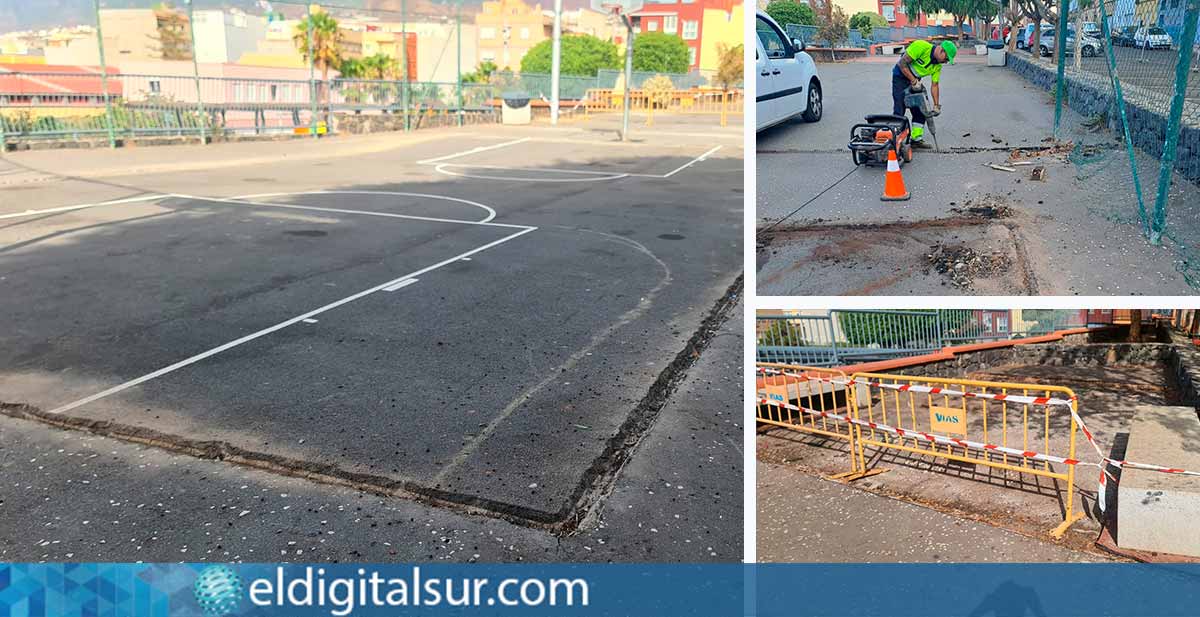 La cancha de San Matías en La Laguna recibe mejoras en pavimento, canastas y zonas de juegos, con vistas a reabrir en agosto