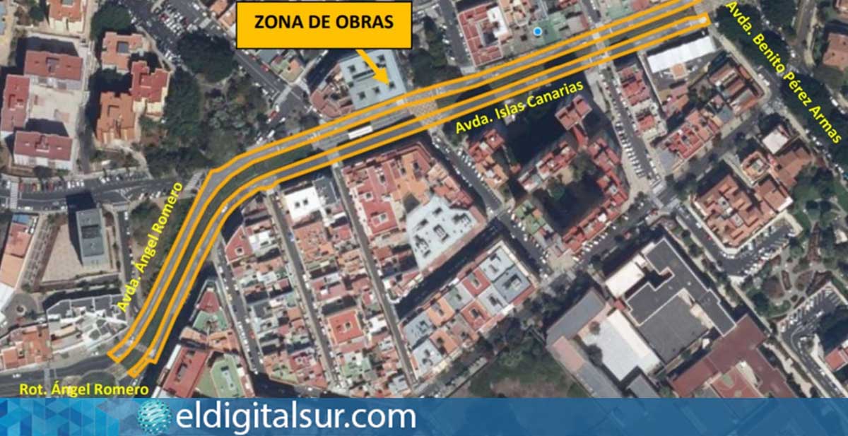 Mapa de la zona de actuación en la avenida Islas Canarias