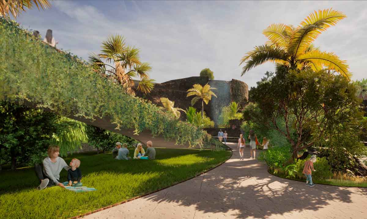 Infografía del proyecto de regeneración del Barranco de Lermes, en Los Gigantes