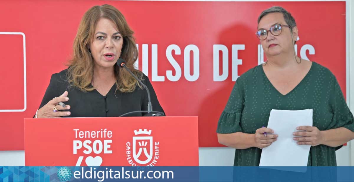 Tamara Raya, secretaria general del PSOE de Tenerife, y Marián Franquet, consejera socialista, durante la rueda de prensa