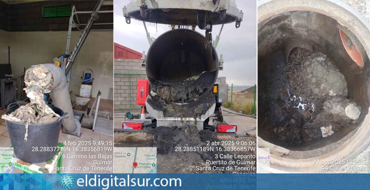Extracción de 15 toneladas de basura y toallitas de las alcantarillas de Güímar durante la campaña de mantenimiento