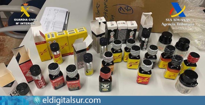 Frascos de 'popper' incautados por la Guardia Civil y Vigilancia Aduanera en Tenerife