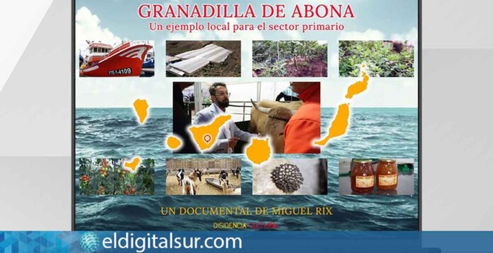 Cartel del evento organizado por el Ayuntamiento de Granadilla de Abona en homenaje al sector primario, que incluye la presentación de un libro y un documental
