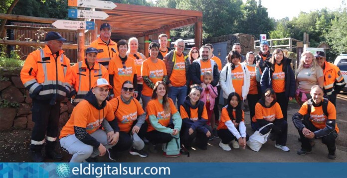 Participantes de Volcano Teide junto a personal técnico durante la jornada de plantación en Las Calderetas, en El Sauzal