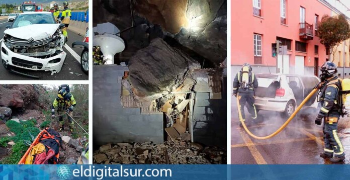 Bomberos y cuerpos de seguridad actuaron en incendios de vehículos, rescates y derrumbes en Tenerife