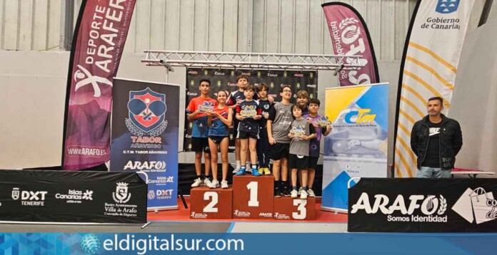 Participantes del Campeonato de Canarias de tenis de mesa de base, disputado en Arafo, durante una de las jornadas de competición