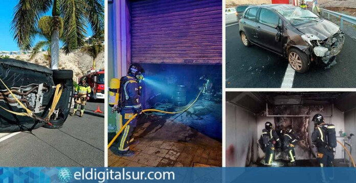 Bomberos de Tenerife intervienen en incendios y accidentes de tráfico