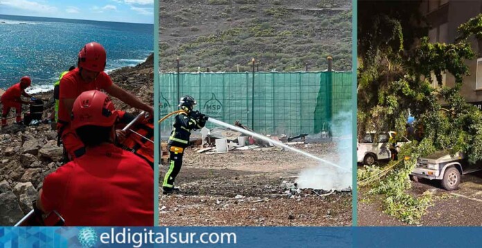 Efectivos de Bomberos de Tenerife intervienen durante la alerta por viento