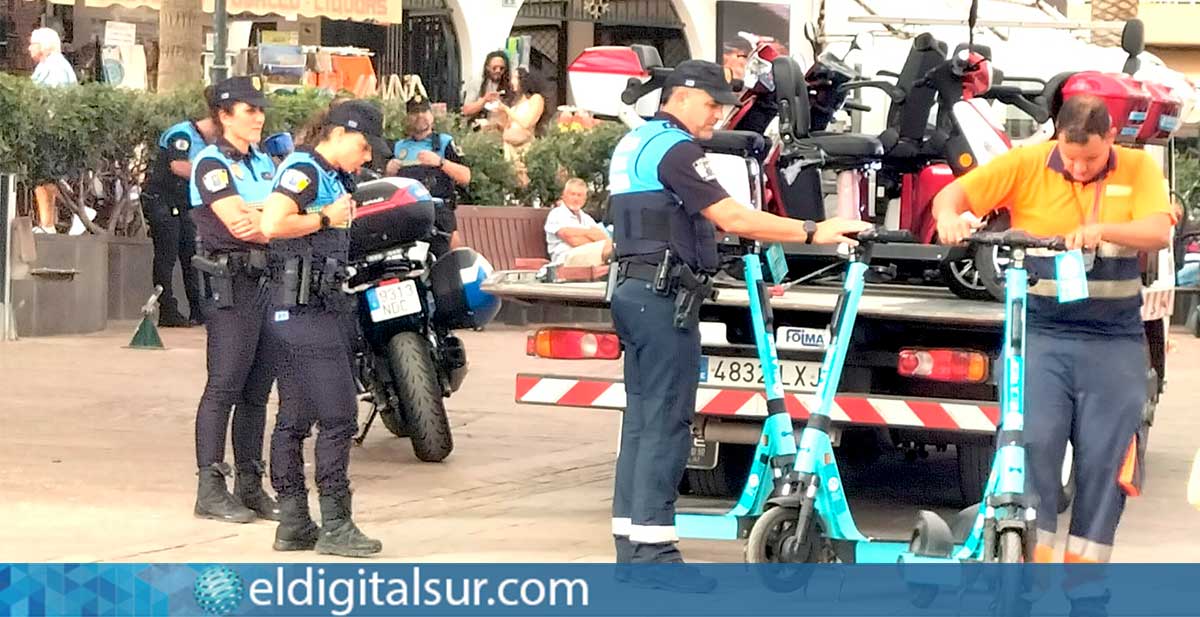 El operativo policial se salda con la retirada efectiva de numerosos vehículos de movilidad personal que circulaban de forma irregular por las zonas peatonales. / Foto: Mercedes Menendez