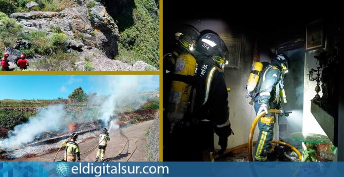 Efectivos de Bomberos de Tenerife durante las intervenciones