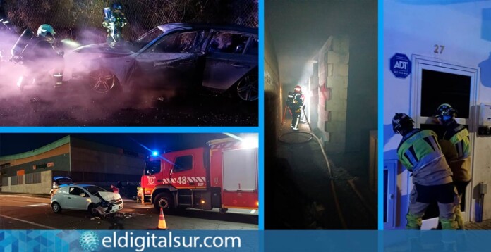 Efectivos de Bomberos de Tenerife durante varias intervenciones nocturnas