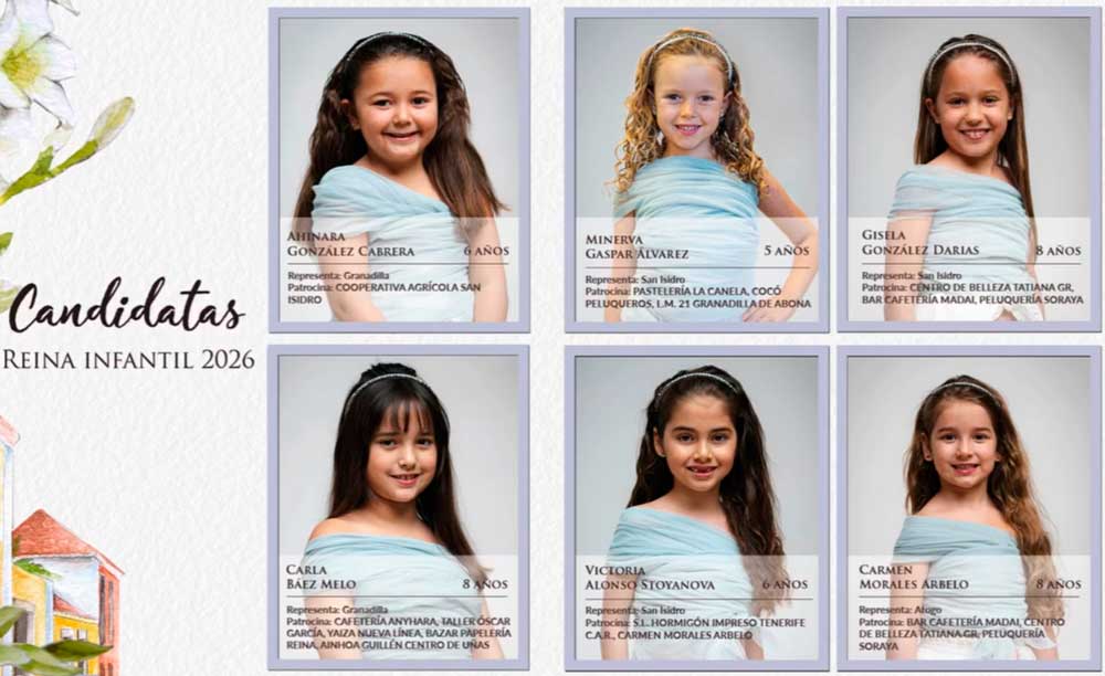 Fotografías de las seis candidatas a Reina Infantil de Granadilla de Abona 2026
