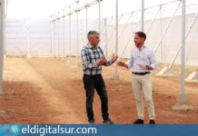 Mariano H. Zapata y Narvay Quintero durante la visita al invernadero agrovoltaico del ICIA en Güímar