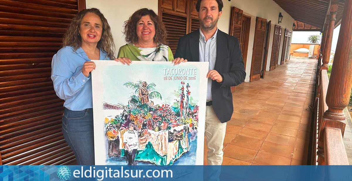 Presentación-Romería-en-honor-a-San-Isidro-Labrador-Tacoronte-160626 La alcaldesa Sandra Izquierdo, junto a Noemí García y José Caro, durante la presentación del cartel de la 35ª Romería de San Isidro en Tacoronte