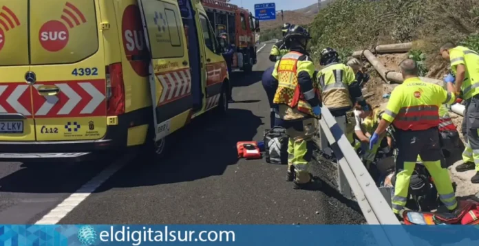 accidente moto tf-1 180626 Imagen del dispositivo de emergencias desplegado en la TF-1 a la altura de Güímar tras el accidente del motorista