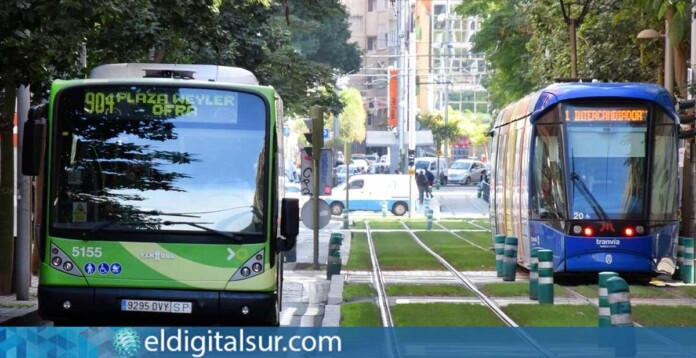 Una guagua de Titsa en circulación por Santa Cruz de Tenerife