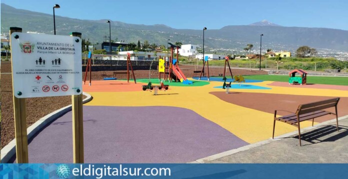 Vista general del renovado Parque La Boruga en La Orotava, que incorpora nuevas zonas de juego infantil, área de ‘street workout’ y mobiliario urbano para el uso y disfrute de los vecinos