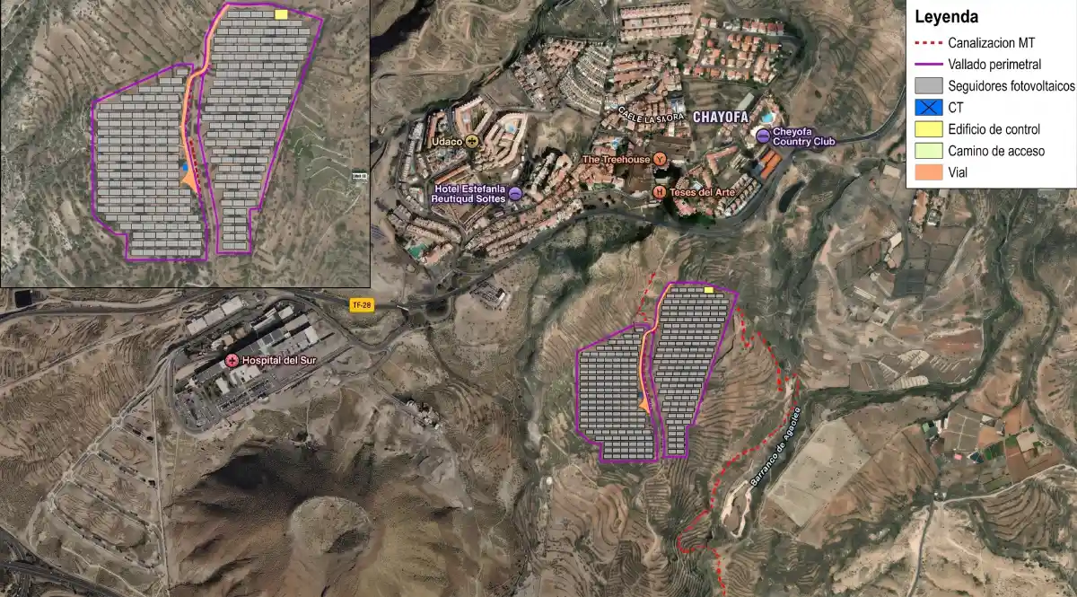 Zona de Arona donde está proyectada la instalación solar fotovoltaica Llano de los Bebederos I, cerca del Hospital del Sur y Chayofa