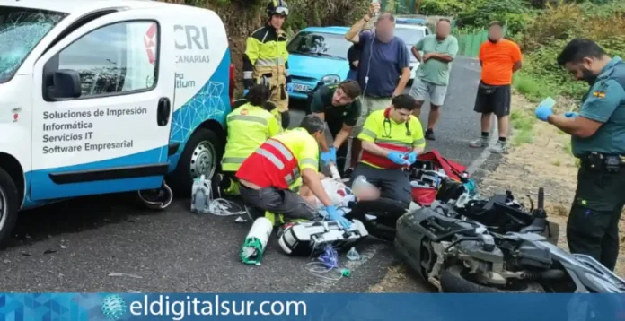 accidente moto 250826 Accidente de tráfico registrado en la carretera de La Balsa de La Tabona, en La Guancha