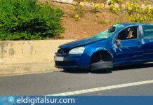 Vehículos implicados en la colisión múltiple registrada en la autopista TF-1, a la altura de Fañabé, en Adeje