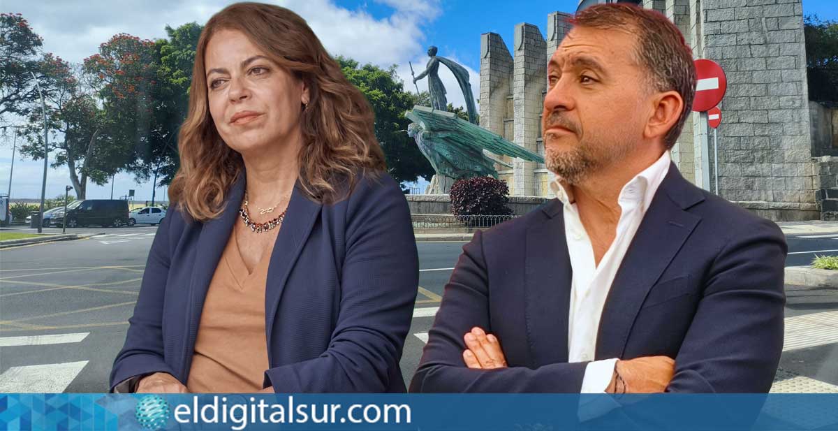 monumento-avalos-santa-cruz-100826 Tamara Raya y José Manuel Bermúdez, junto al monumento a Franco en Santa Cruz de Tenerife / Imagen. EDS