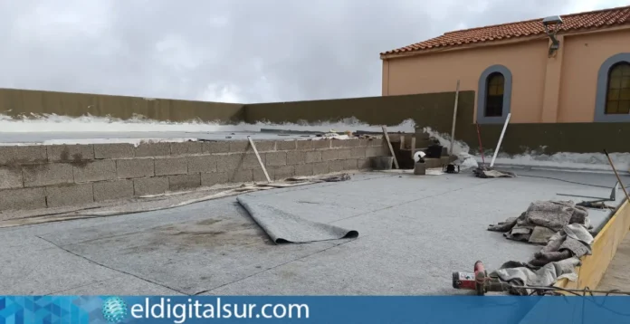 Obras de impermeabilización en la plaza de El Ortigal, en La Laguna