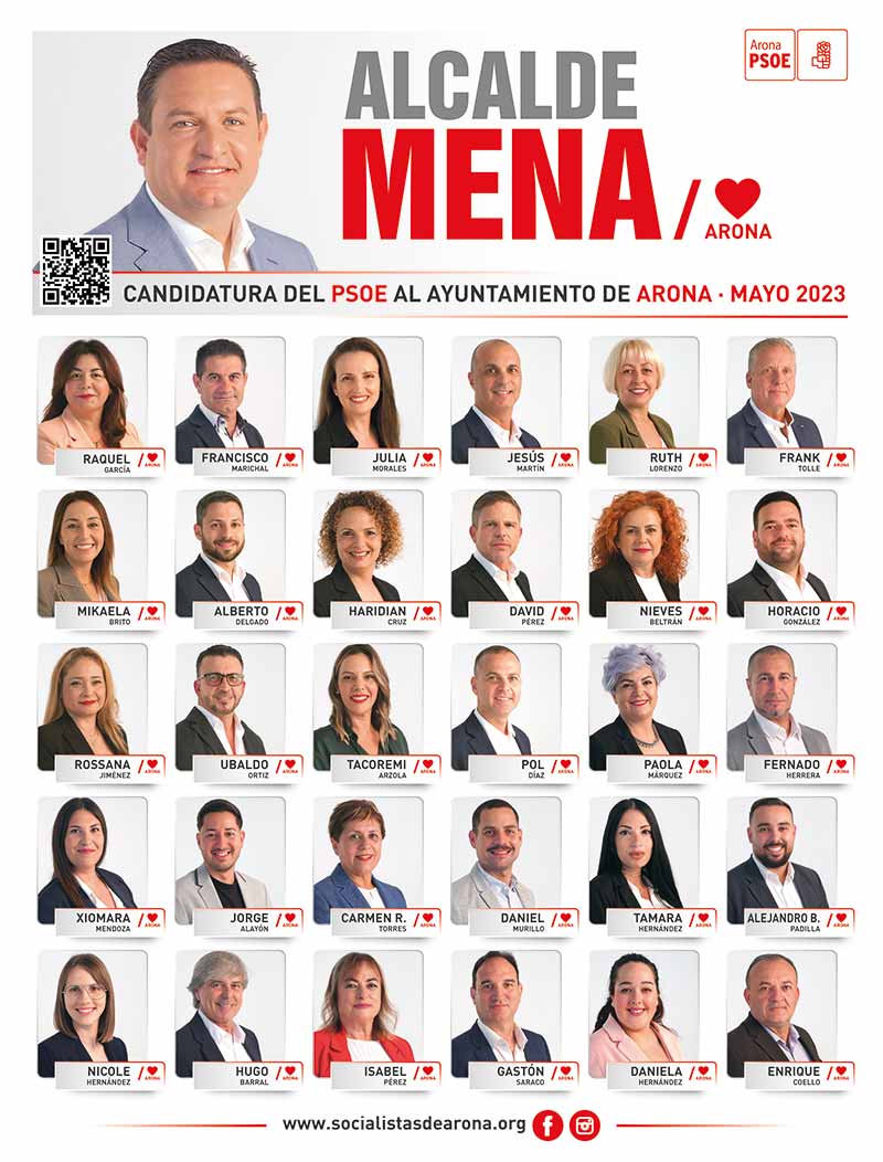 Candidaturas del PSOE en Arona con José Julián Mena a la cabeza