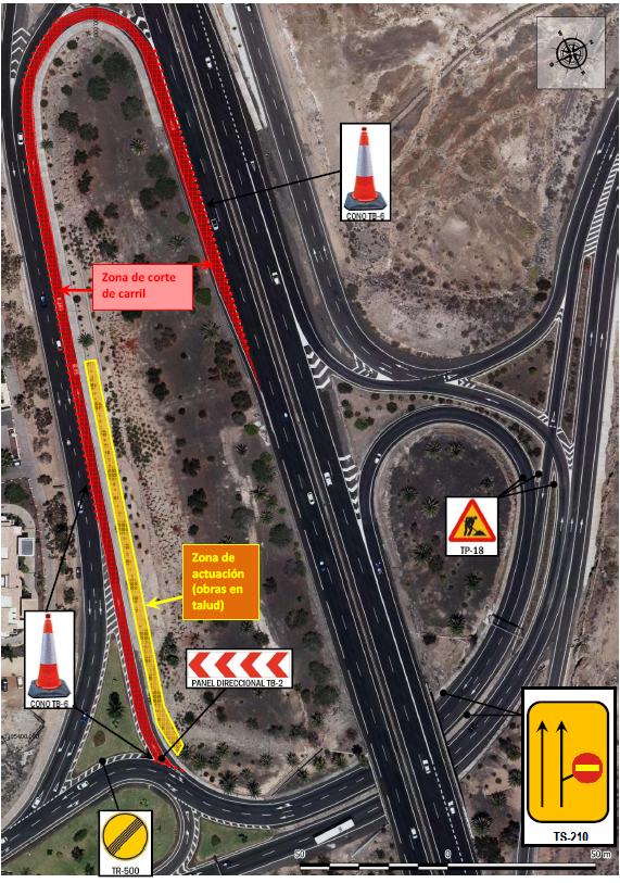 Cierre temporal de un carril en la autopista del Sur TF-1