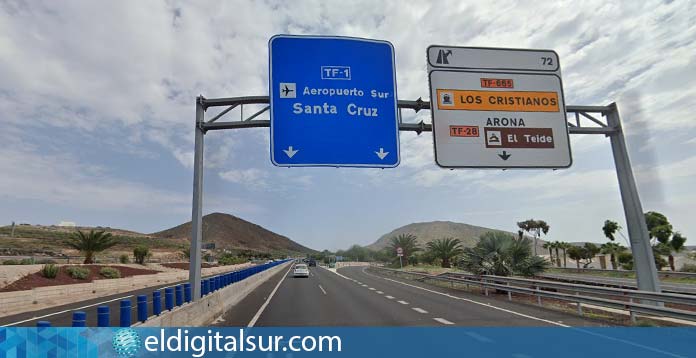 Cierre un carril autopista Tenerife Sur los Cristianos TF-1