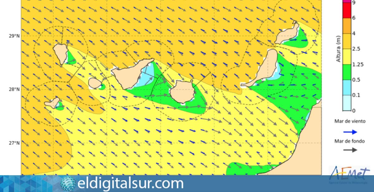 Aemet pronostica olas de unos 3 metros en Islas Canarias