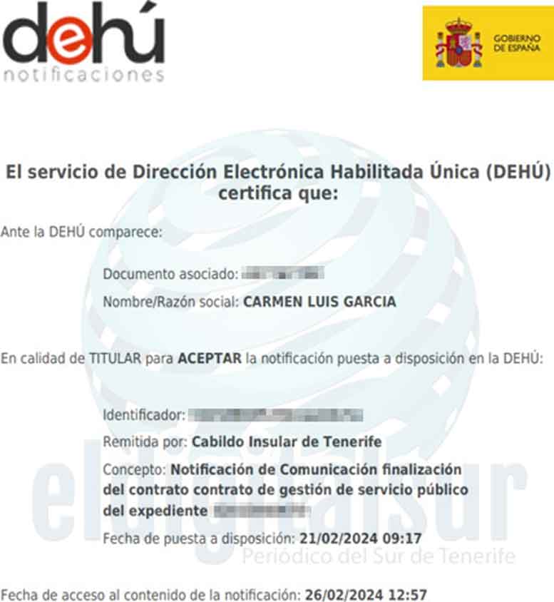 Notificación de la red DEHU - Finalización del contrato