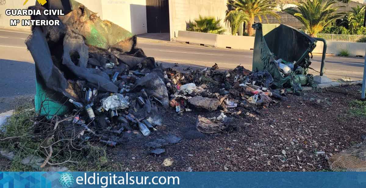 La Guardia Civil investiga a un individuo por la quema de 11 contenedores de residuos en Güímar y Arafo