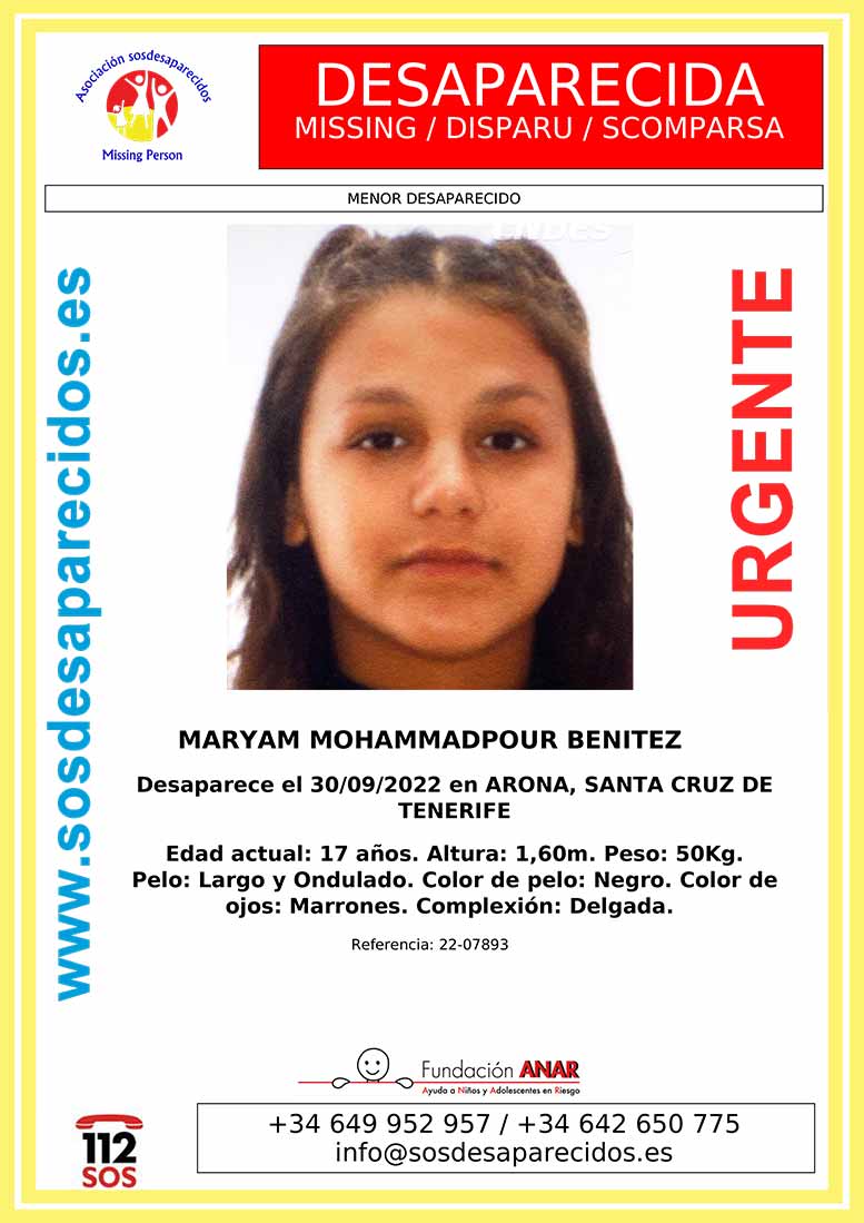 Maryam Benitez: Menor desaparecida en Arona